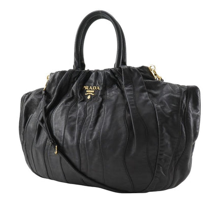 Prada Logo 2way Shoulder Pumpkin Lambskin Black Ladies Handbag