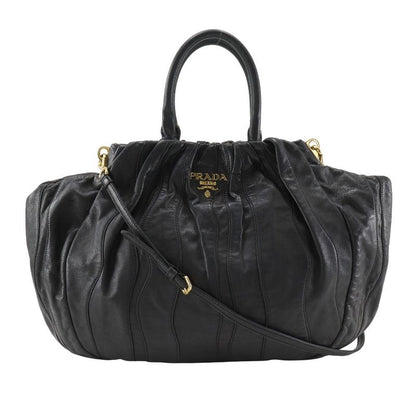 Prada Logo 2way Shoulder Pumpkin Lambskin Black Ladies Handbag