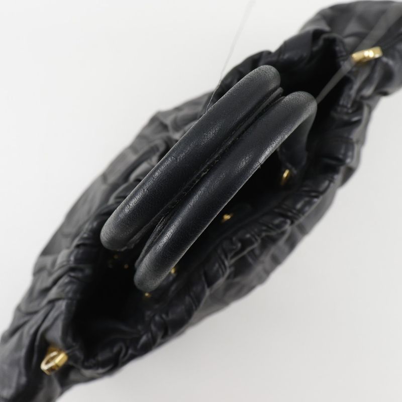 Prada Logo 2way Shoulder Pumpkin Lambskin Black Ladies Handbag