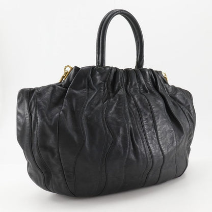 Prada Logo 2way Shoulder Pumpkin Lambskin Black Ladies Handbag