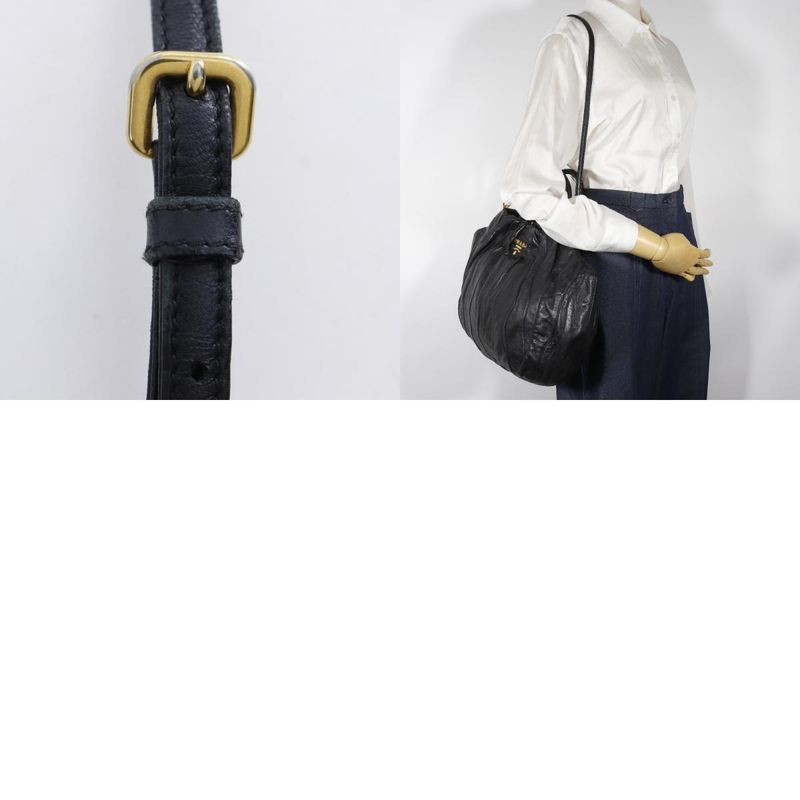 Prada Logo 2way Shoulder Pumpkin Lambskin Black Ladies Handbag