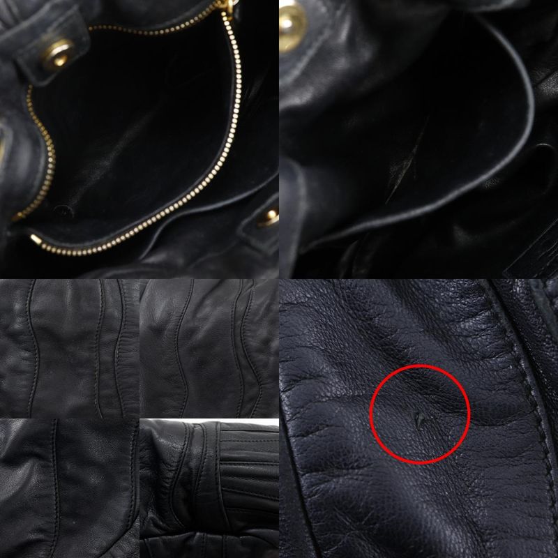 Prada Logo 2way Shoulder Pumpkin Lambskin Black Ladies Handbag