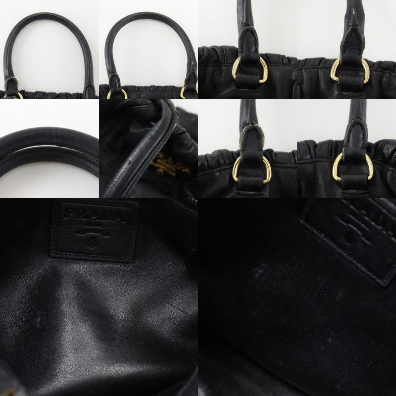 Prada Logo 2way Shoulder Pumpkin Lambskin Black Ladies Handbag