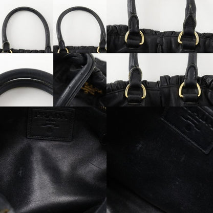 Prada Logo 2way Shoulder Pumpkin Lambskin Black Ladies Handbag