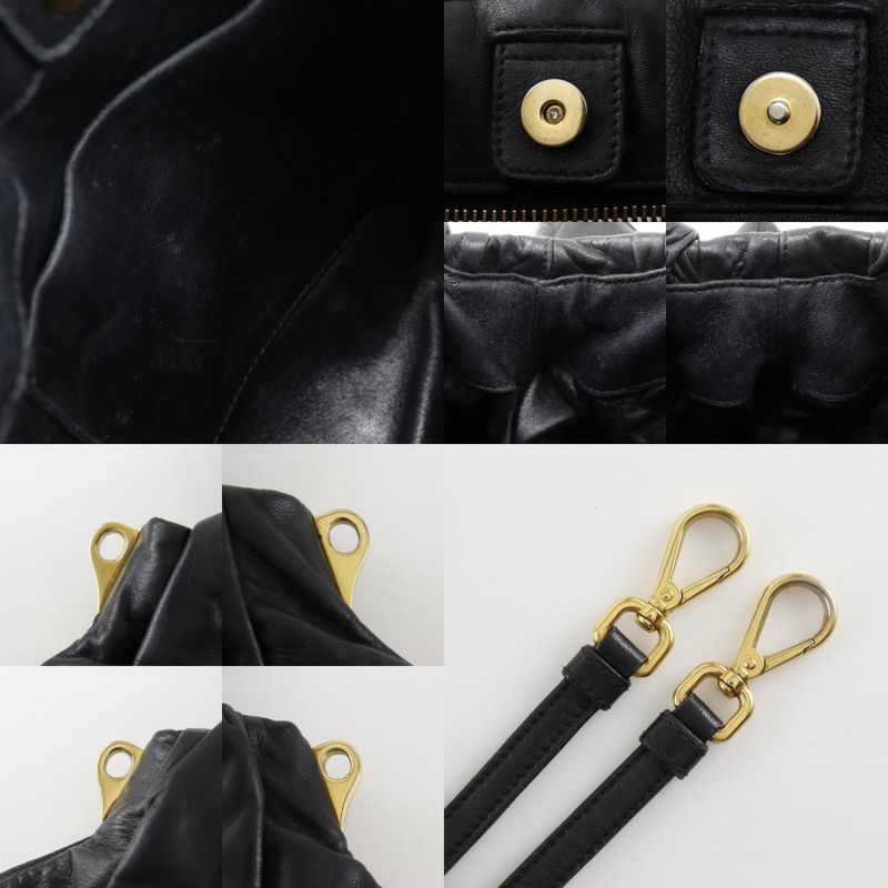 Prada Logo 2way Shoulder Pumpkin Lambskin Black Ladies Handbag