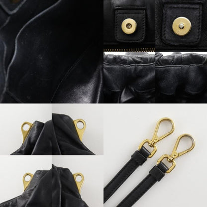 Prada Logo 2way Shoulder Pumpkin Lambskin Black Ladies Handbag