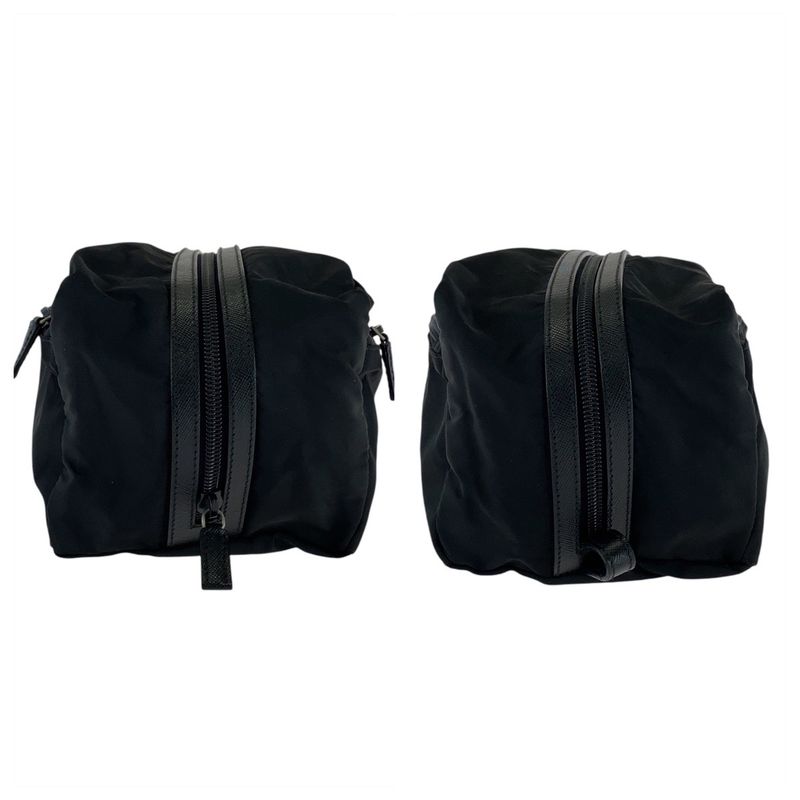 Prada Tessuto Saffiano Leather Triangle Logo Plate Black Nylon Clutch Bag