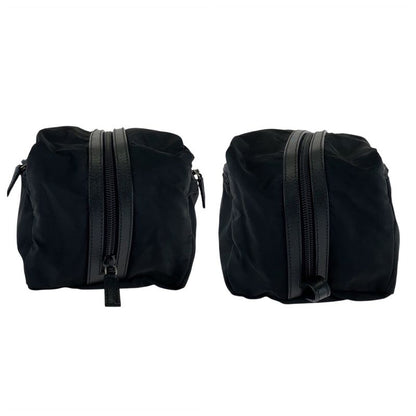 Prada Tessuto Saffiano Leather Triangle Logo Plate Black Nylon Clutch Bag