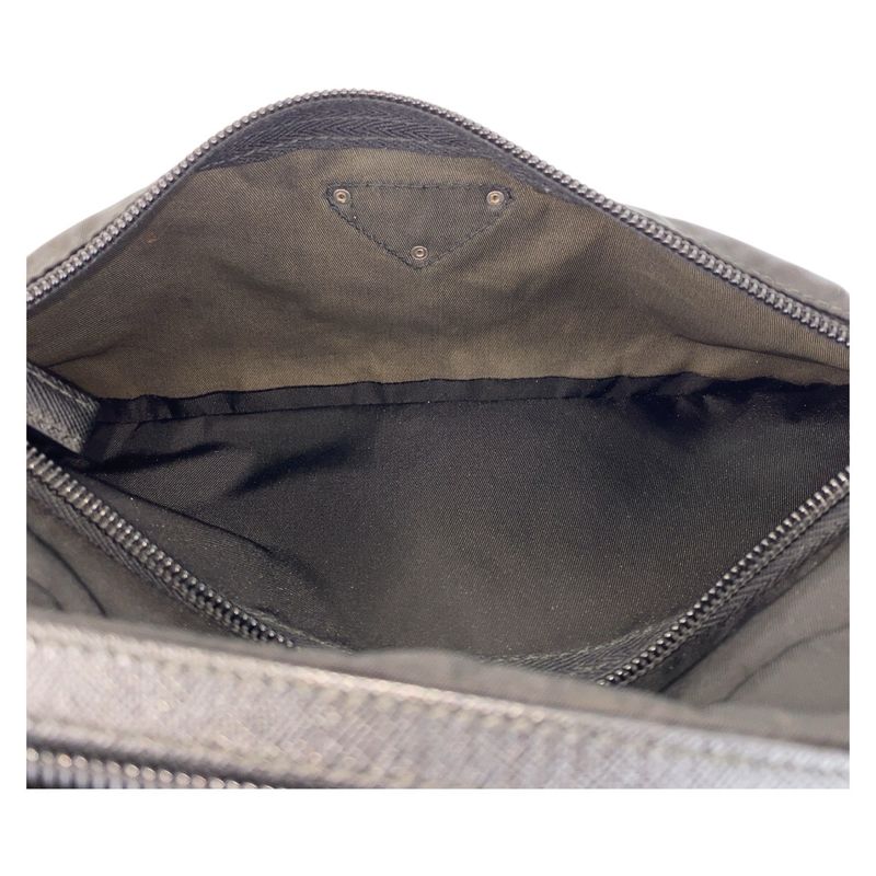 Prada Tessuto Saffiano Leather Triangle Logo Plate Black Nylon Clutch Bag