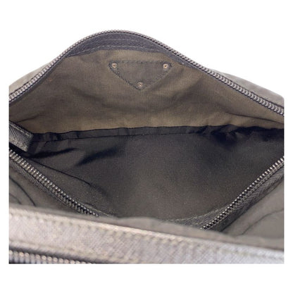 Prada Tessuto Saffiano Leather Triangle Logo Plate Black Nylon Clutch Bag
