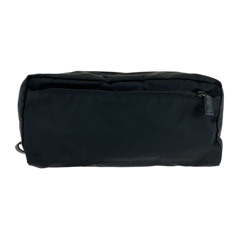Prada Tessuto Saffiano Leather Triangle Logo Plate Black Nylon Clutch Bag