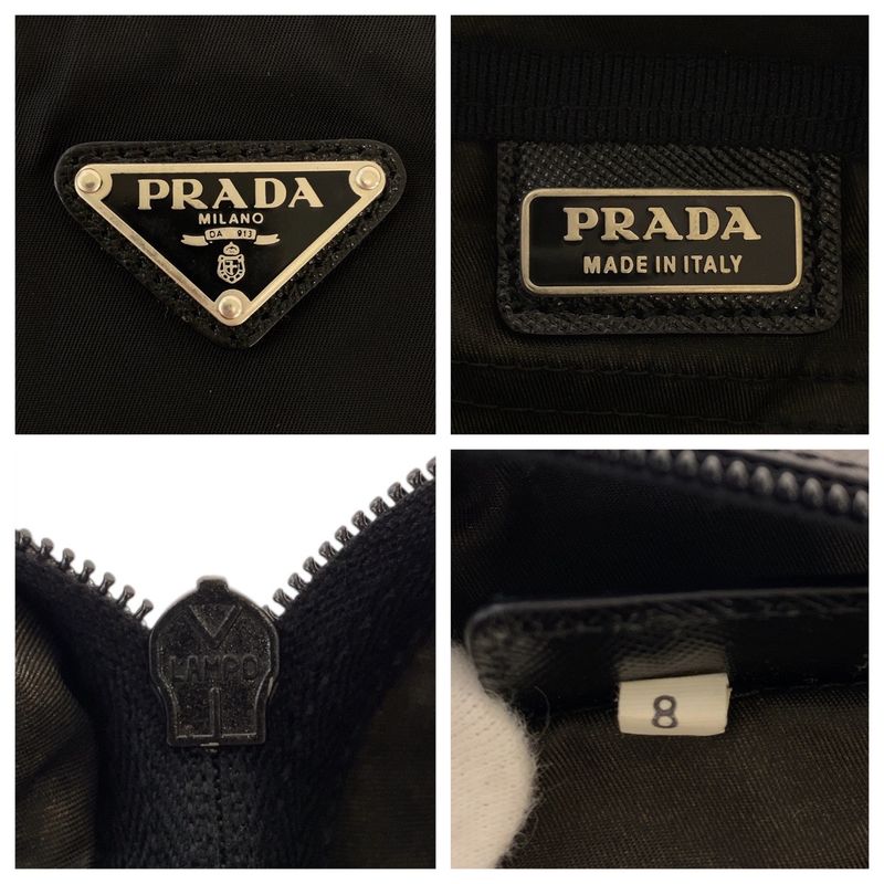 Prada Tessuto Saffiano Leather Triangle Logo Plate Black Nylon Clutch Bag