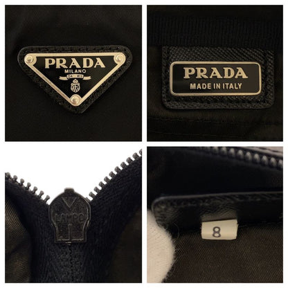 Prada Tessuto Saffiano Leather Triangle Logo Plate Black Nylon Clutch Bag