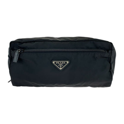 Prada Tessuto Saffiano Leather Triangle Logo Plate Black Nylon Clutch Bag