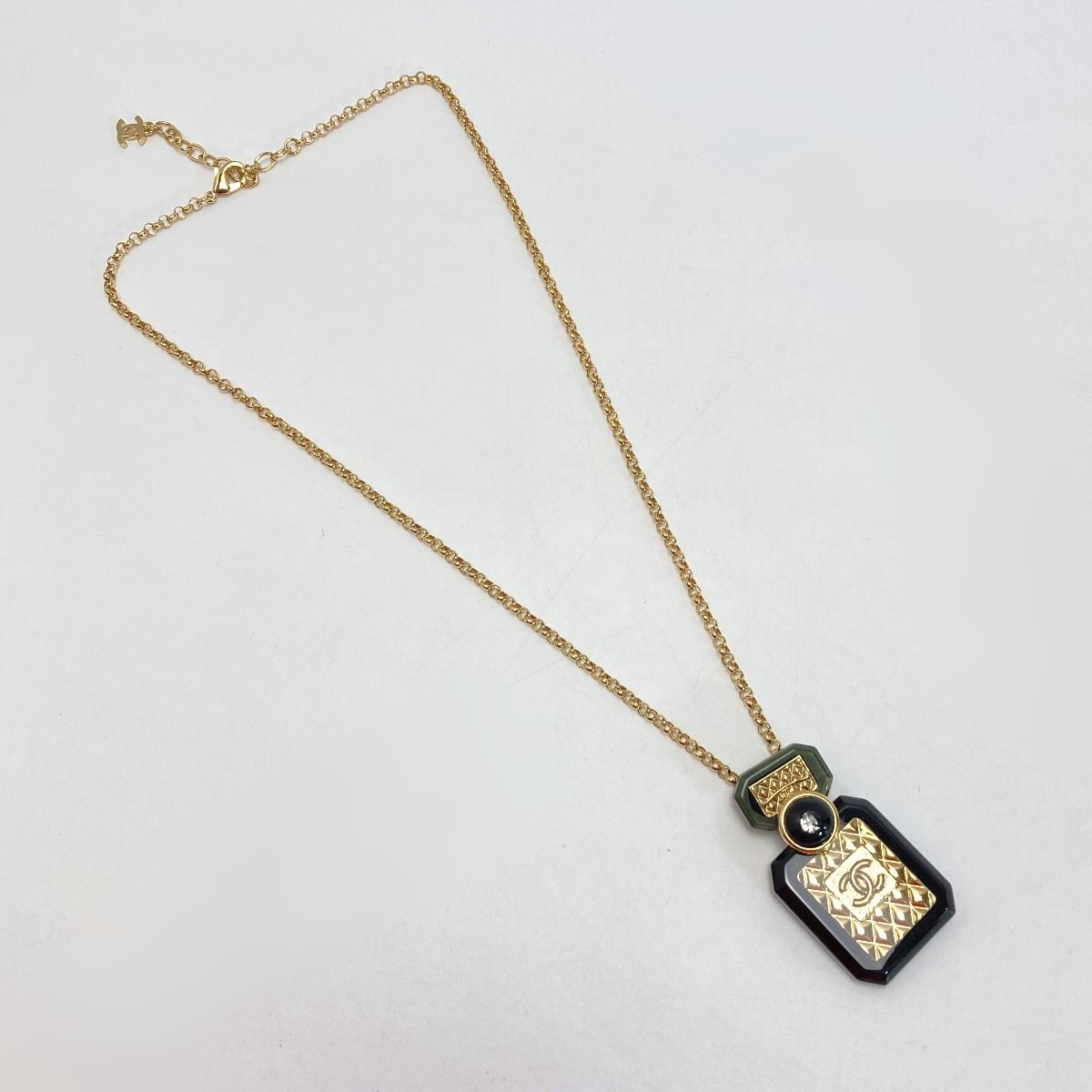 Chanel Cocomark Perfume Bottle Motif Necklace B23a Gold X Black Resin GP