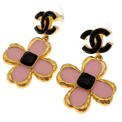 Chanel Flower Pink & Black Earrings