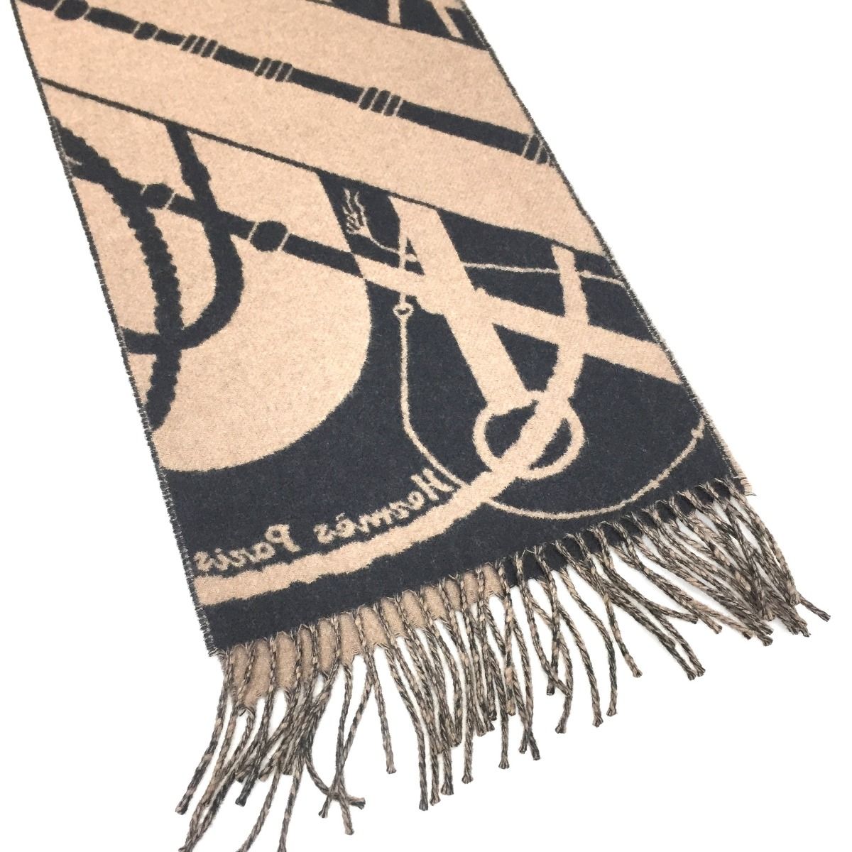 Hermes Scarf 100% Cashmere Unisex Zigzag Sungle Brown X Black