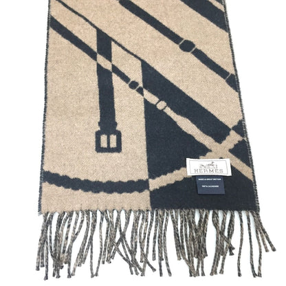Hermes Scarf 100% Cashmere Unisex Zigzag Sungle Brown X Black