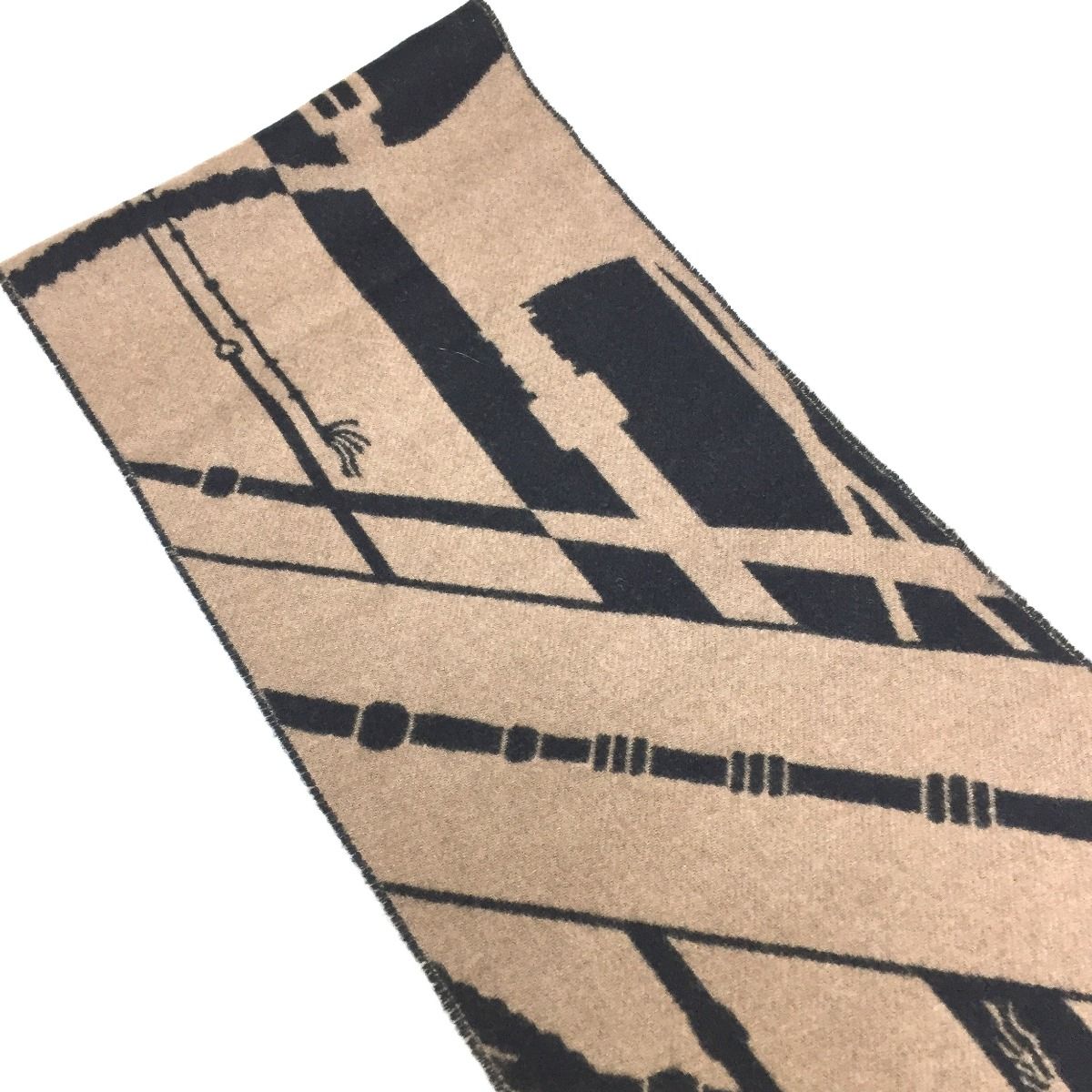 Hermes Scarf 100% Cashmere Unisex Zigzag Sungle Brown X Black