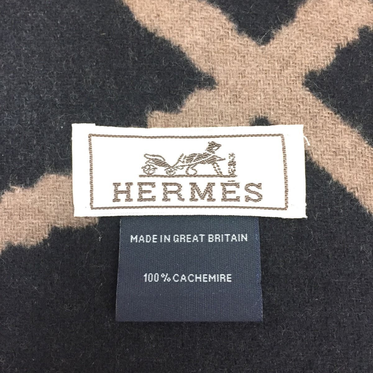 Hermes Scarf 100% Cashmere Unisex Zigzag Sungle Brown X Black