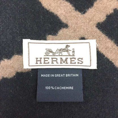 Hermes Scarf 100% Cashmere Unisex Zigzag Sungle Brown X Black