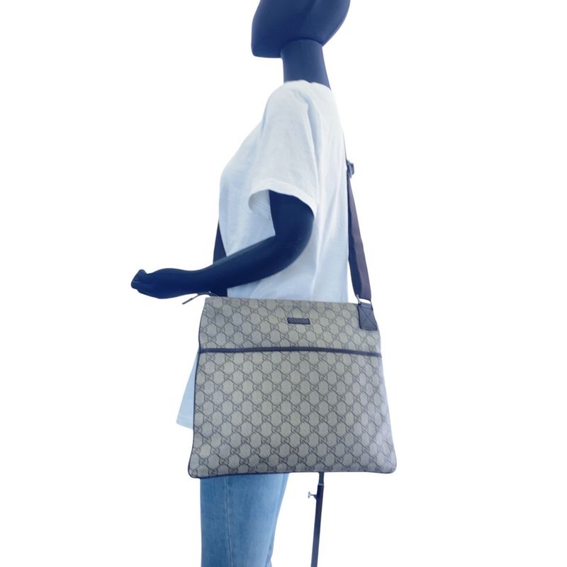 Gucci Gray Brown Silver Hardware GG Supreme Canvas Leather 141198 Shoulder Bag