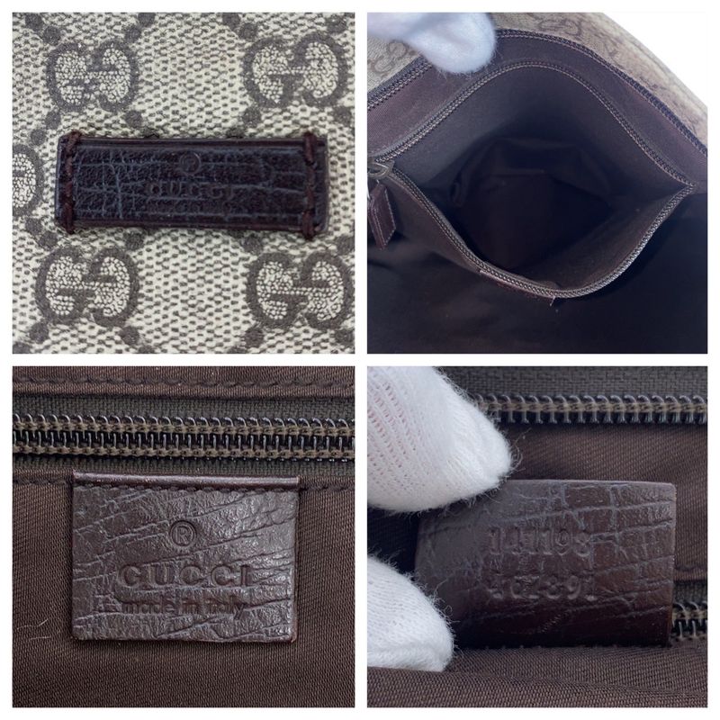 Gucci Gray Brown Silver Hardware GG Supreme Canvas Leather 141198 Shoulder Bag