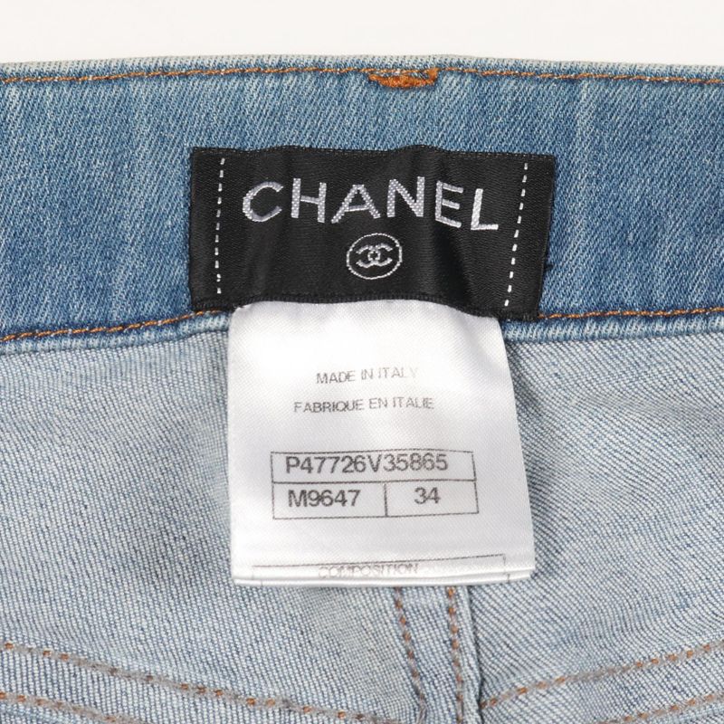 Chanel Denim Pants Coco Mark Button P47726v35865 Blue Cotton Denim Ladies Used a