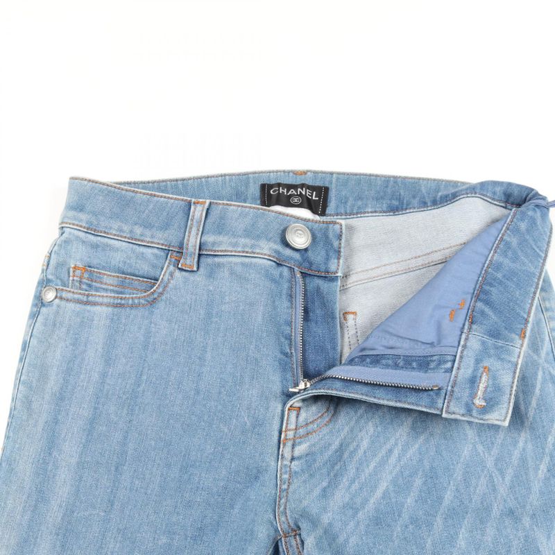 Chanel Denim Pants Coco Mark Button P47726v35865 Blue Cotton Denim Ladies Used a