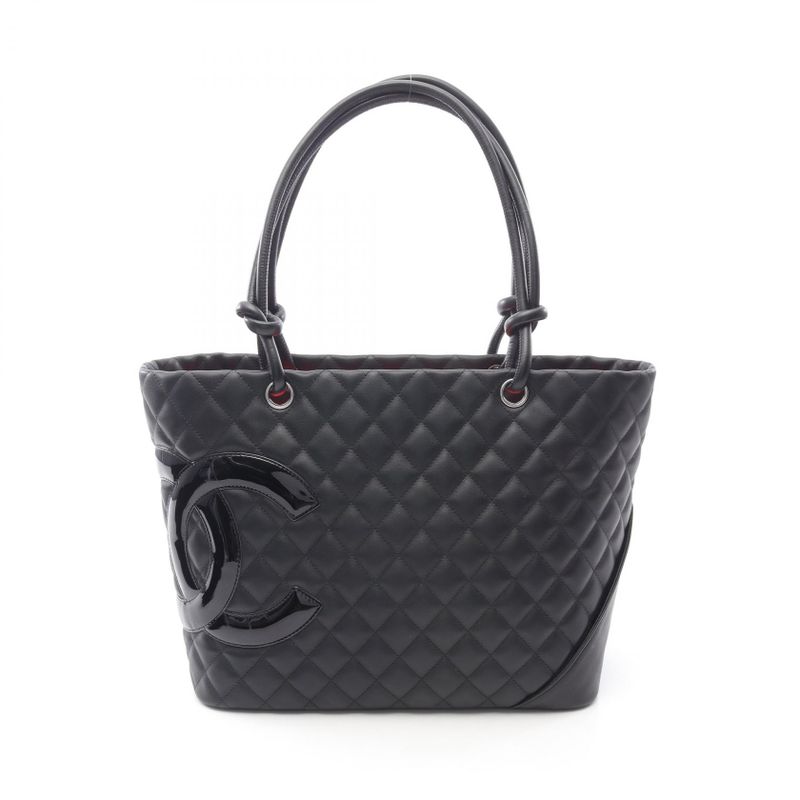 Chanel Tote Bag Cambon Line Large Black Enamel Leather Cambon Large Tote Women