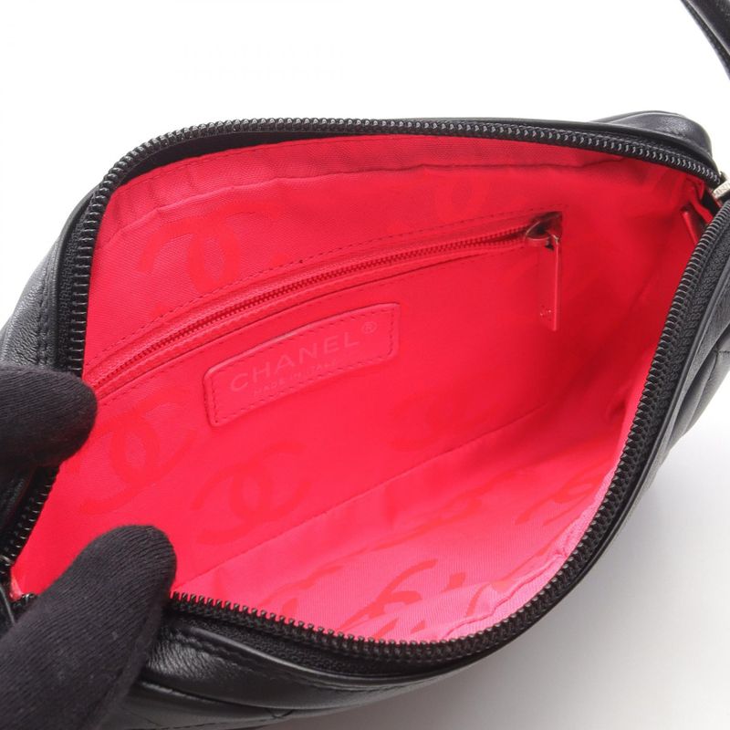 Chanel Handbag Cambon Line Black White Leather Cambon Accessory Pouch Ladies