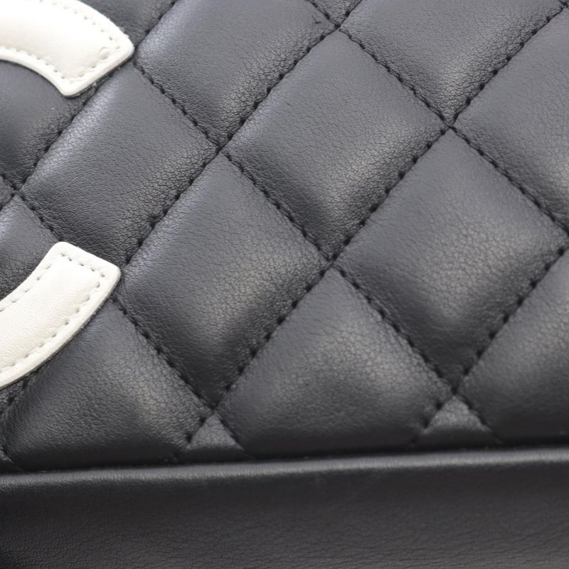 Chanel Handbag Cambon Line Black White Leather Cambon Accessory Pouch Ladies