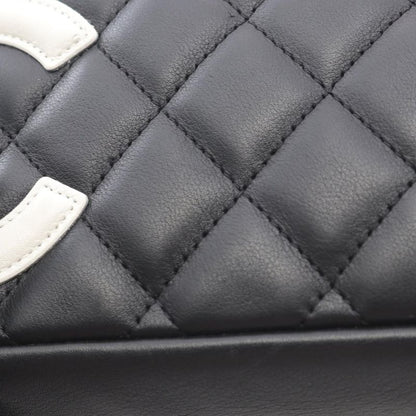 Chanel Handbag Cambon Line Black White Leather Cambon Accessory Pouch Ladies