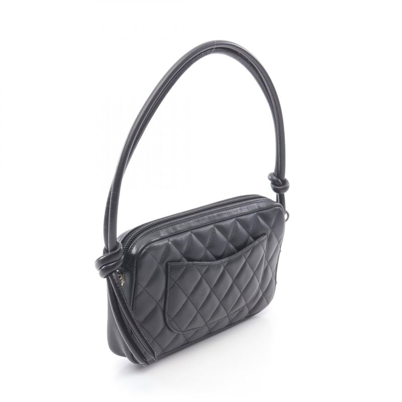 Chanel Handbag Cambon Line Black White Leather Cambon Accessory Pouch Ladies