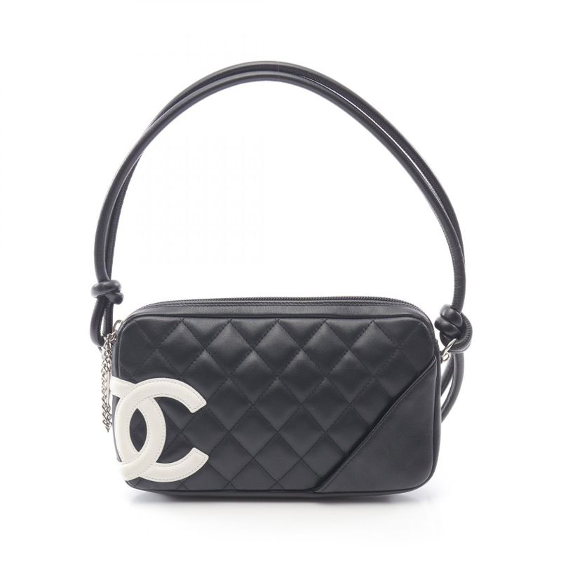 Chanel Handbag Cambon Line Black White Leather Cambon Accessory Pouch Ladies