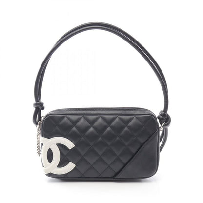 Chanel Handbag Cambon Line Black White Leather Cambon Accessory Pouch Ladies