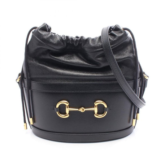 Gucci Shoulder Bag Horsebit Bucket Bag 602118 Black Leather 1955 Horsebit