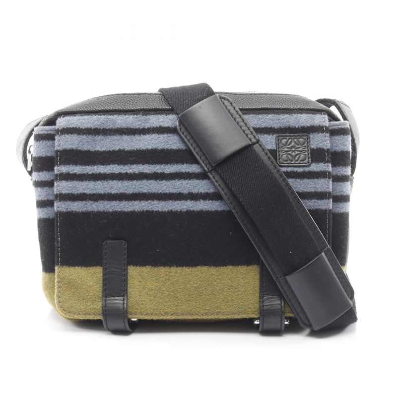 Loewe Shoulder Bag Military Messenger Bag XS Blue Black Green Wool Leather