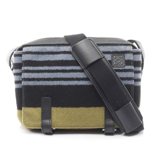 Loewe Shoulder Bag Military Messenger Bag XS Blue Black Green Wool Leather