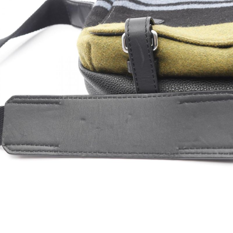 Loewe Shoulder Bag Military Messenger Bag XS Blue Black Green Wool Leather