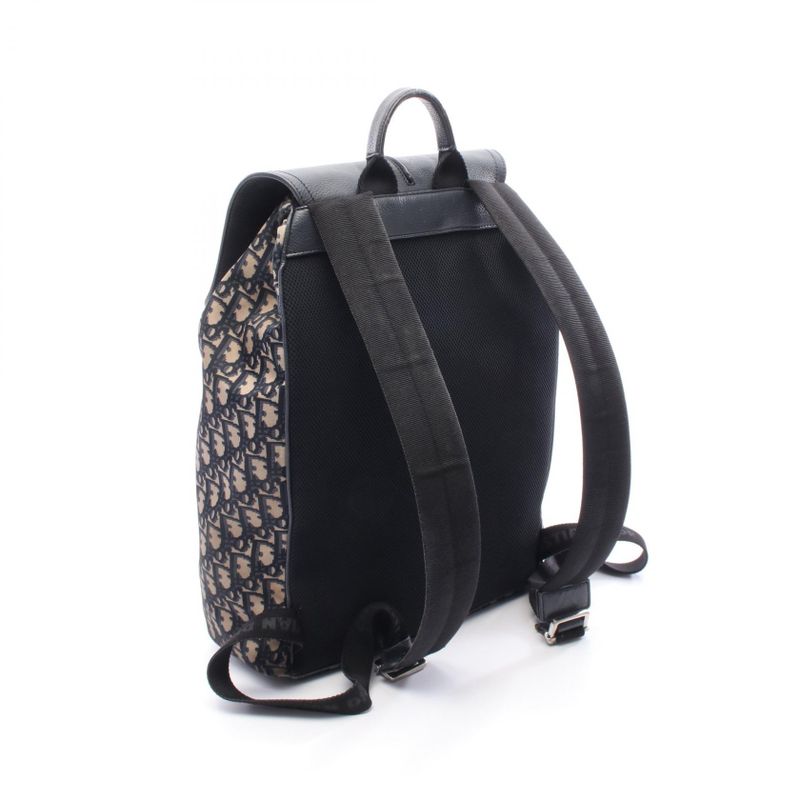 Christian Dior Backpack Sac Backpack Oblique Beige Navy Nylon Leather Oblique