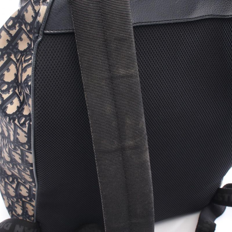 Christian Dior Backpack Sac Backpack Oblique Beige Navy Nylon Leather Oblique