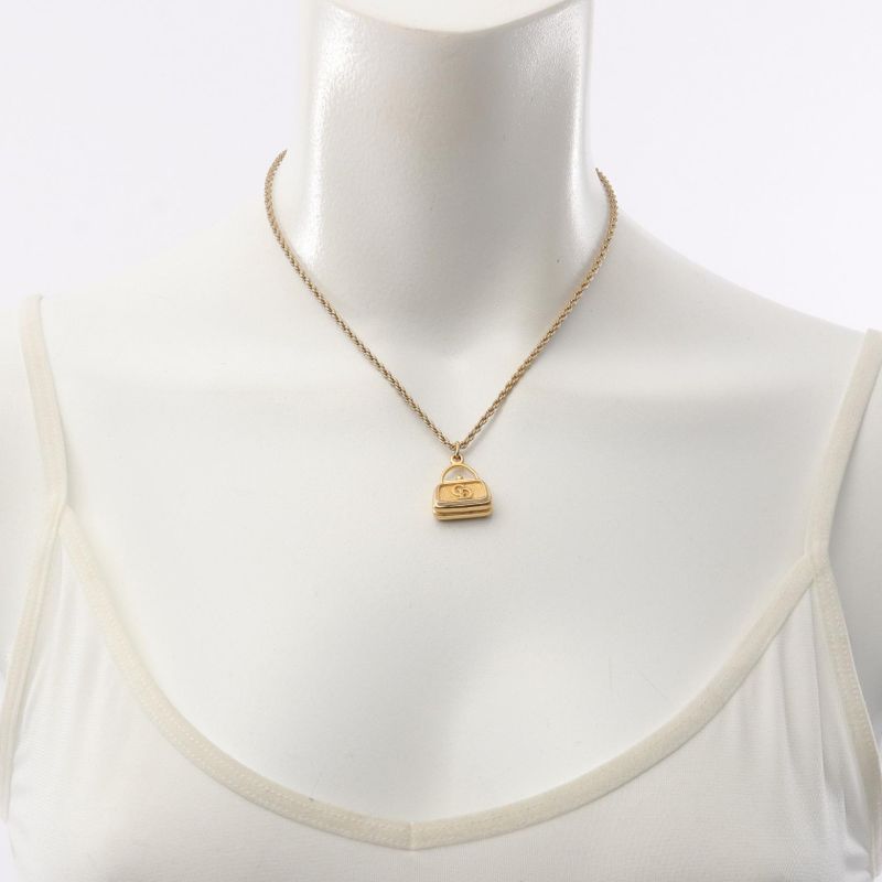 Christian Dior Necklace CD Logo Bag Motif GP (gold Plated) Necklace Ladies Used
