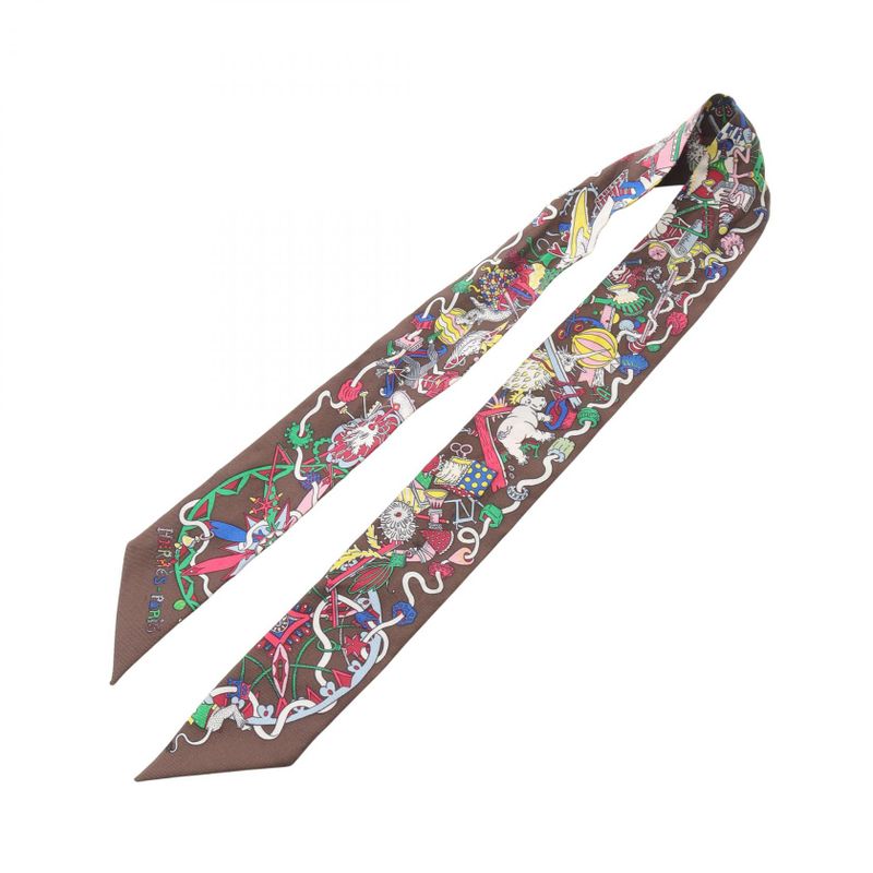 Hermes Scarf Twilly LA Folle Parade Silk Twilly Ladies Used B