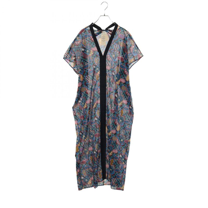 Hermes Dress En Roue Libre Beach Caftan Blue Cotton Pareo Dress Women Used a