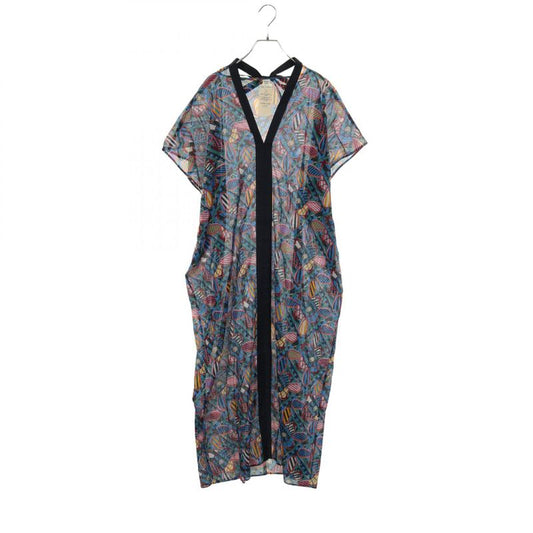 Hermes Dress En Roue Libre Beach Caftan Blue Cotton Pareo Dress Women Used a