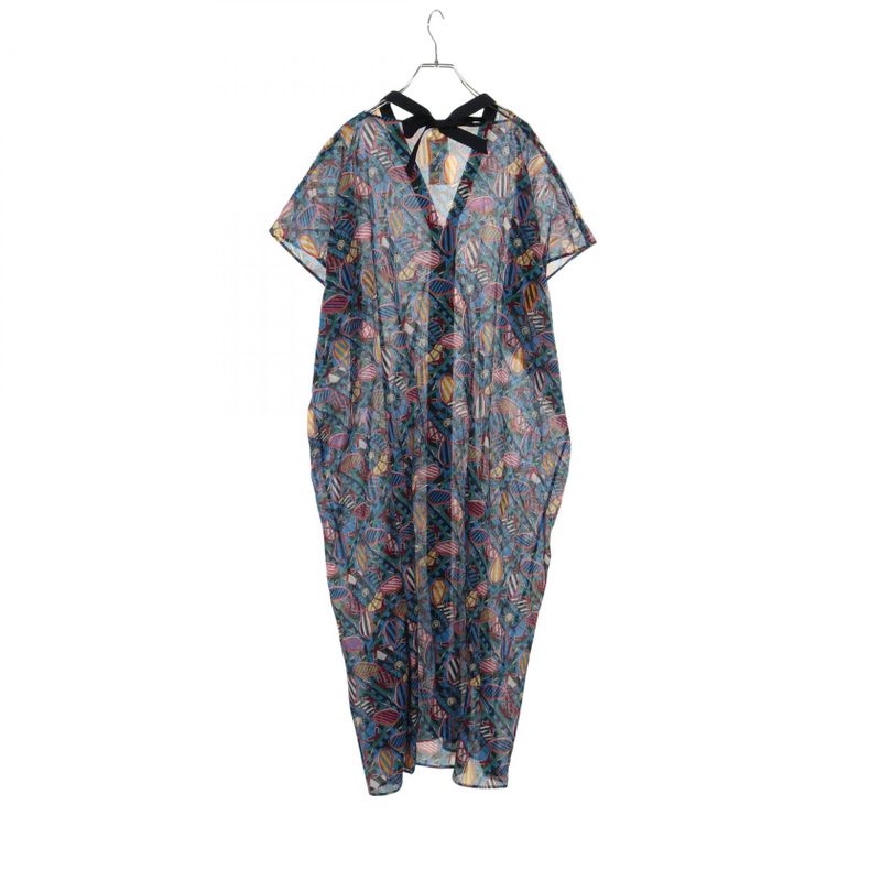 Hermes Dress En Roue Libre Beach Caftan Blue Cotton Pareo Dress Women Used a