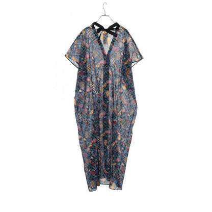 Hermes Dress En Roue Libre Beach Caftan Blue Cotton Pareo Dress Women Used a