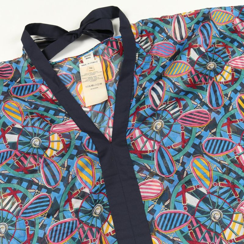 Hermes Dress En Roue Libre Beach Caftan Blue Cotton Pareo Dress Women Used a