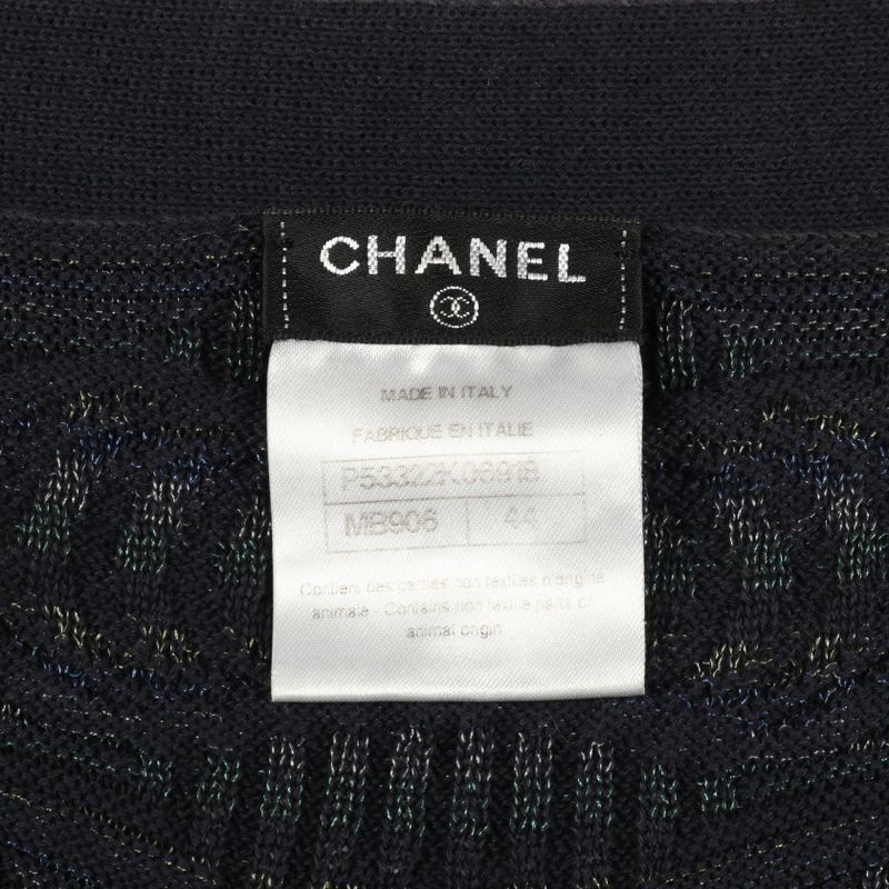 Chanel Dress Coco Mark Button Navy Cotton Knit Dress Women's Used B